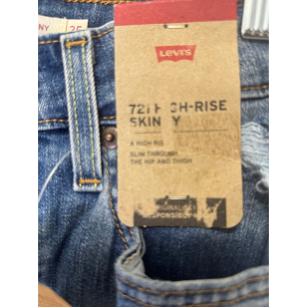Women's Levi's 721 High Rise Distressed Skinny Jeans Size 25 - Picture 3 of 6